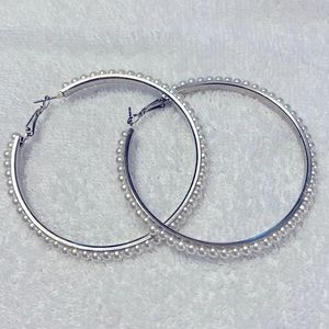 Hoop Earrings Silver with Pearls